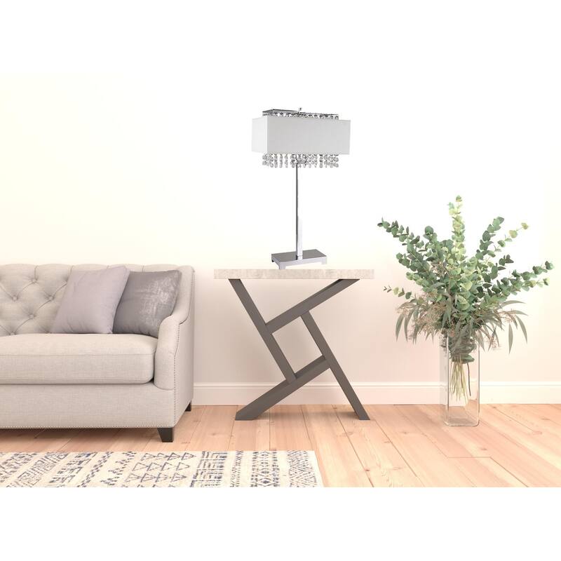 28" Silver Table Lamp With Faux Crystals and White Rectangle Shade - 9 x 15 x 27.5