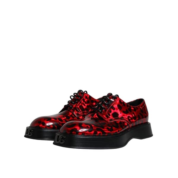 Dolce & Gabbana Red Black Leopard Lace Up Derby Dress Men display picture 3