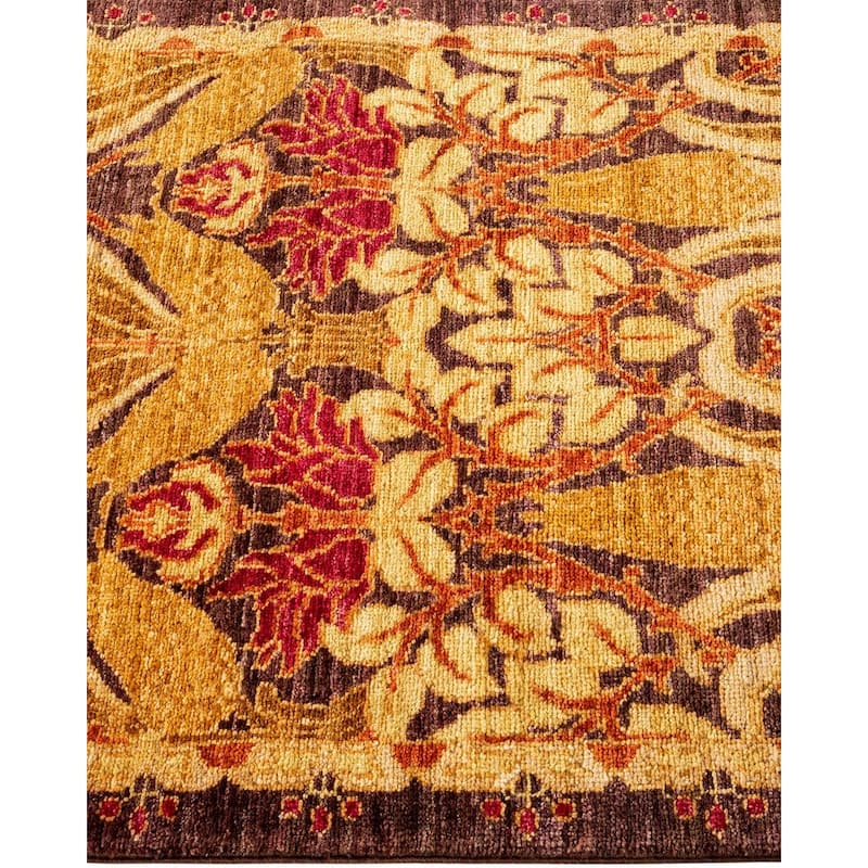 Overton Hand Knotted Wool Vintage Inspired Modern Contemporary Arts & Crafts Beige Runner Rug - 2' 4" x 9' 9"