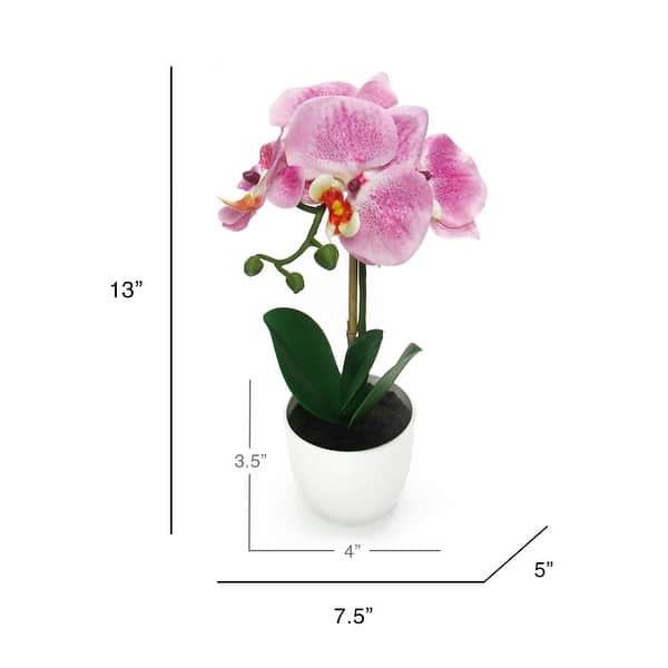 dimension image slide 1 of 4, Artificial Phalaenopsis Orchid Flower Arrangement in White Pot 13in