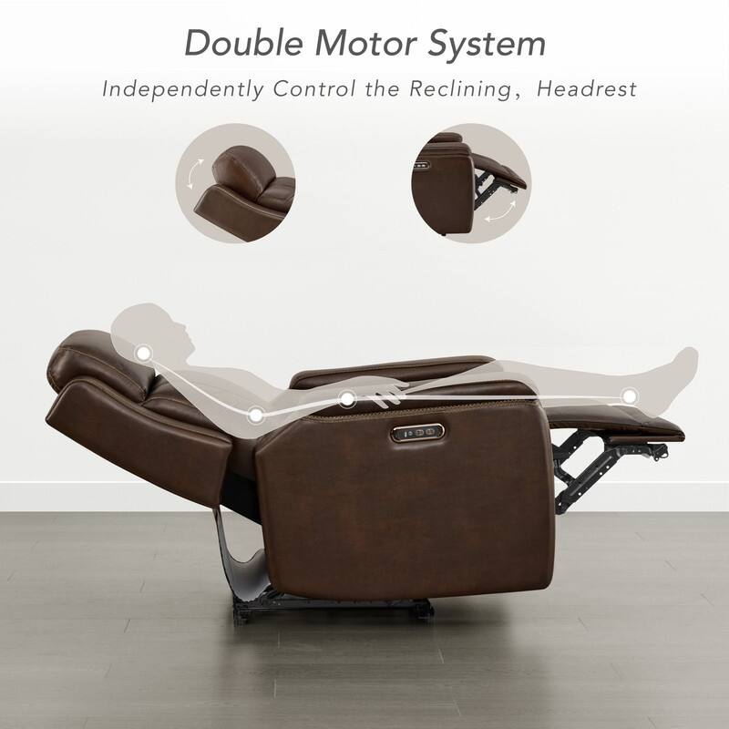 Spruce & Spring Dual Motors Genuine Leather Power Lay Flat Recliner with Power Headrest