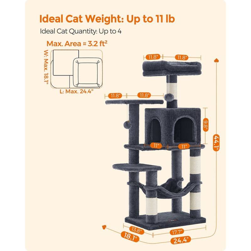 Plush Multi-Level Cat Tree with Sisal-Covered Scratching Posts and Cozy Hideouts for Indoor Cats