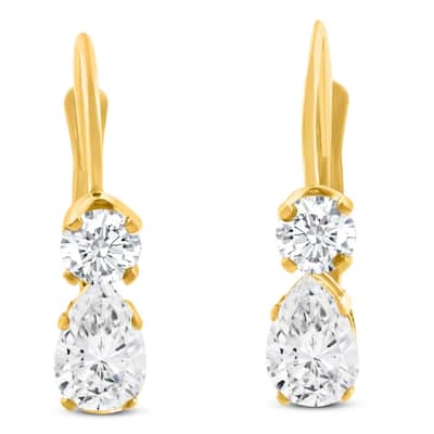 1Ct TW Pear Shape Diamond Leverback Hoops Women's Earrings Gold 1/2" Tall