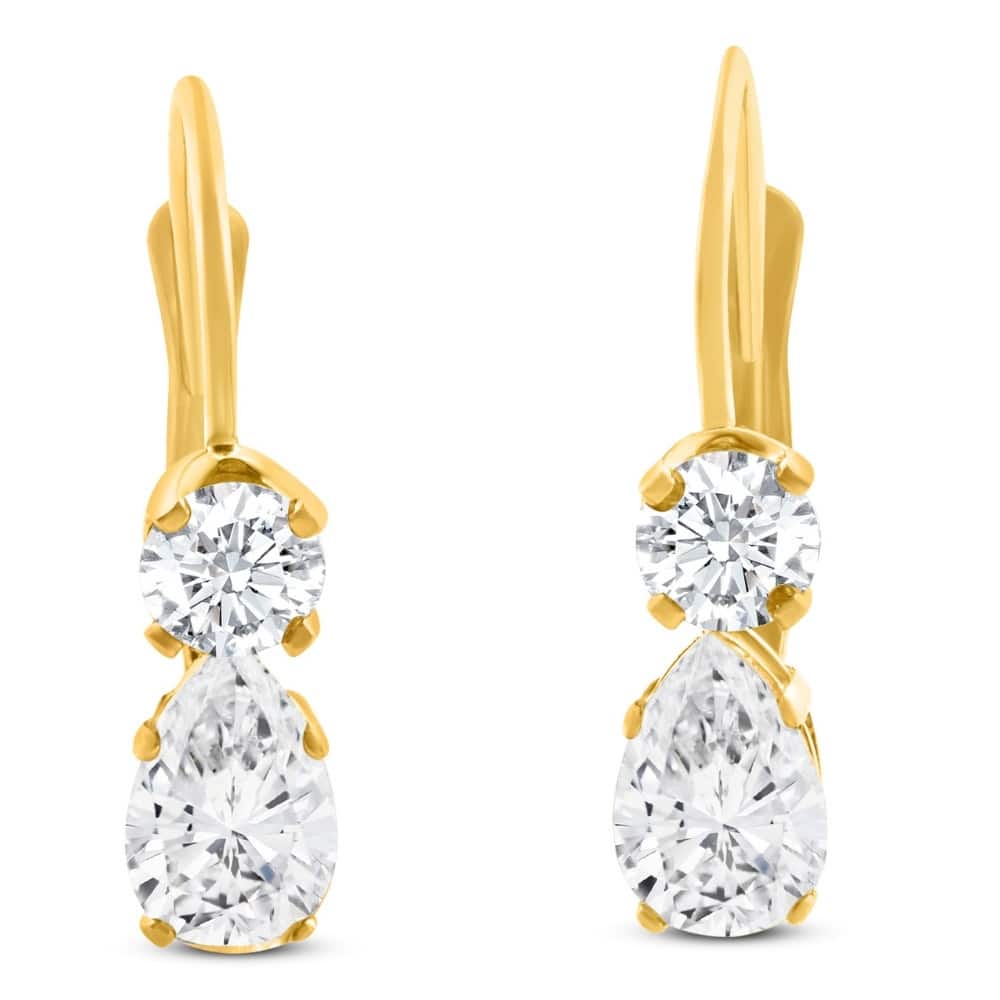 Bliss Diamond 1Ct TW Pear Shape Diamond Leverback Hoops Women's Earrings Gold 1/2" Tall