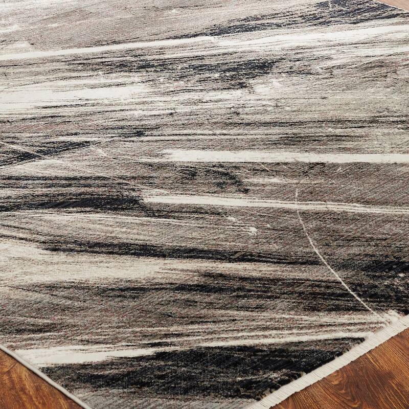 Abstract Grey Strie Area Rug