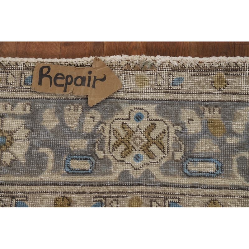 Hand Knotted Oriental 100% Wool Carpet Traditional Floral Beige & Ivories Tabriz Area Rug - 9' 7'' X 6' 6''