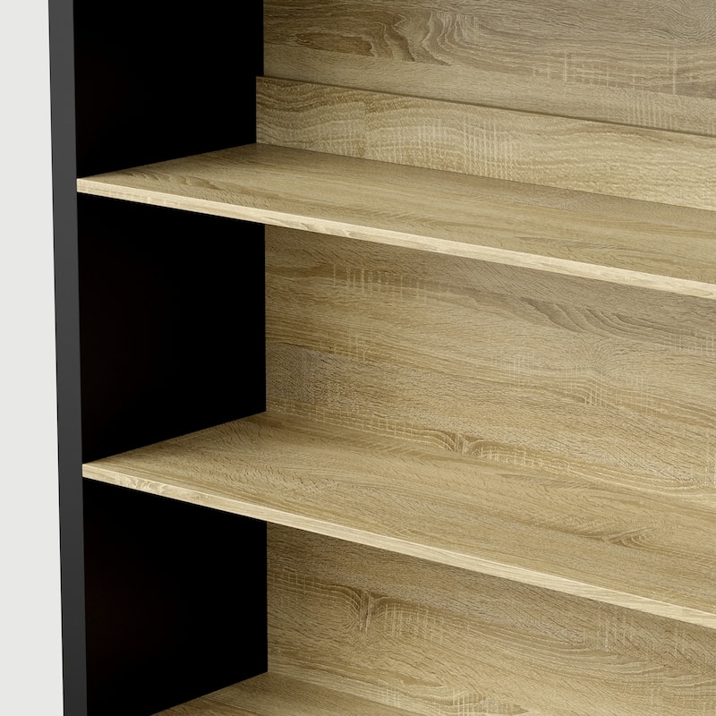 65" Tall Bookshelf with Drawers, Extra-Wide Storage Shelf Unit, Adjustable Wood Bookcase, Modern Display Cabinet