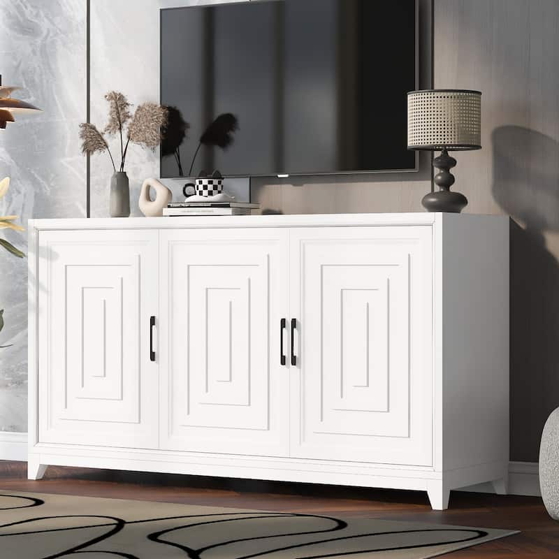 Modern TV Stand For 65-Inch TVs – Stylish Entertainment Center With Two Storage Compartments And Solid Wood Legs