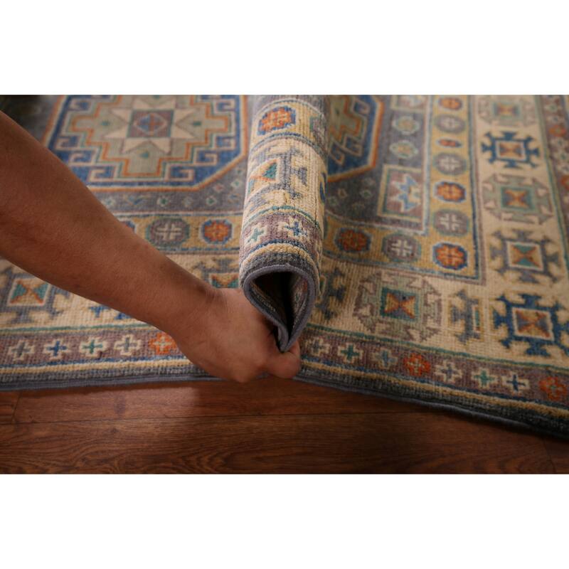 Grey Traditional Kazak Accent Rug Hand-Knotted Wool Carpet - 2'9" x 4'2"