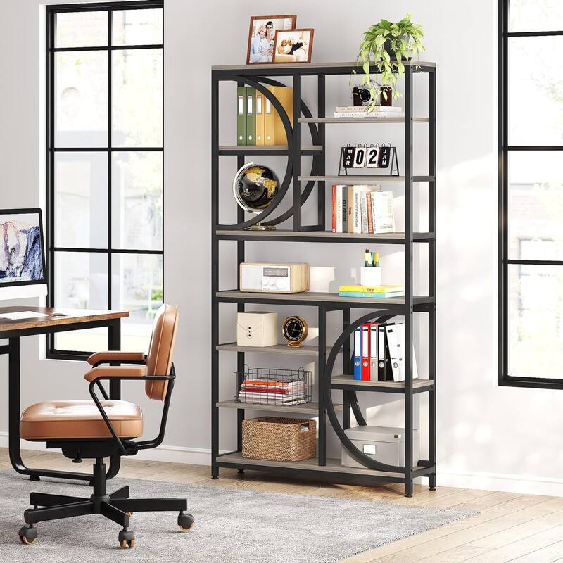 Industrial Bookshelf, 8-Tier Etagere Bookcases Display Shelf