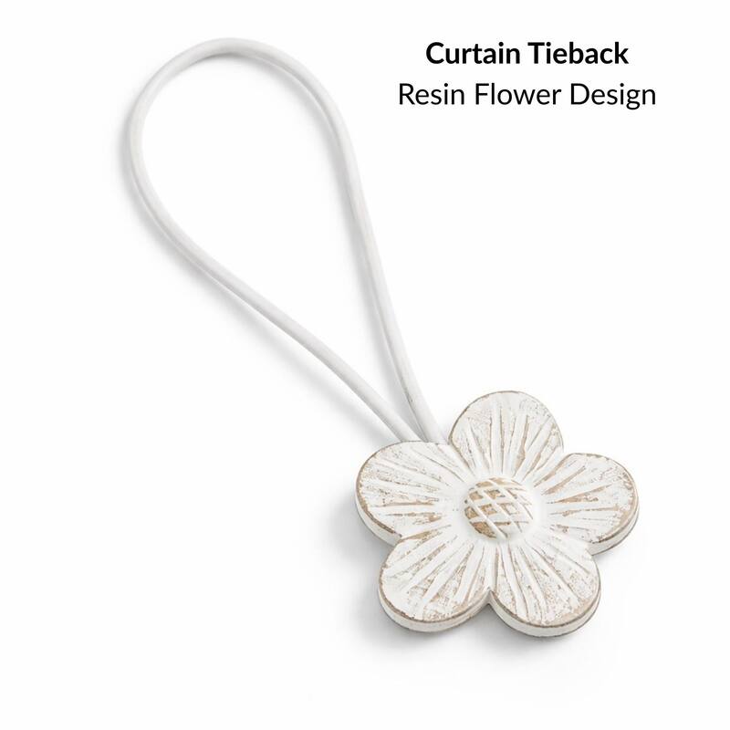 Resin Flower Curtain Tiebacks with Magnetic Closure 12 in White/Gold