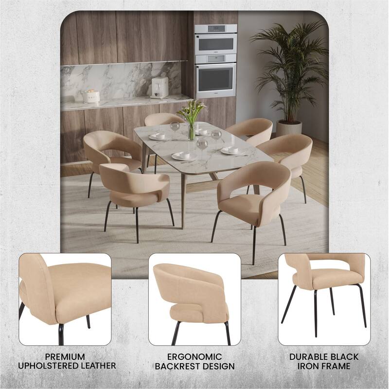 Open Back Dining Chair Upholstered in Leather or Velvet with Iron Legs Set of 2