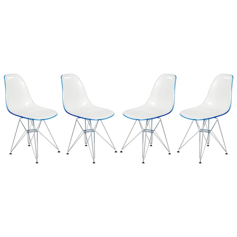 Cresco Ergonomic Modern Shell Seat Dining Chair with Chrome Eiffel Base and Curved Back Accent Side Chair (Set of 4)