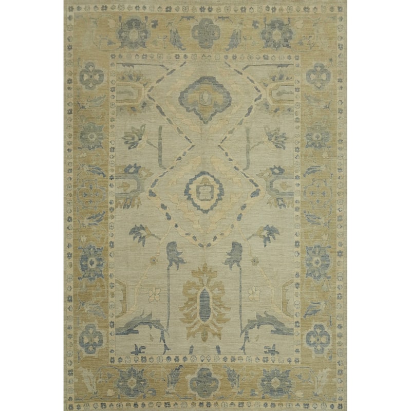 Vegetable Dye Wool Oushak Turkish Large Rug, Floral Geometric Carpet - 14' 3'' X 12' 2''