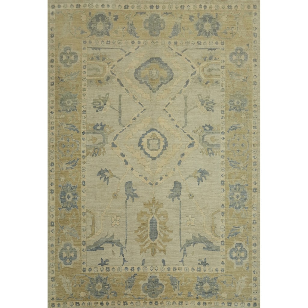 Vegetable Dye Wool Oushak Turkish Large Rug, Floral Geometric Carpet - 14' 3'' X 12' 2''