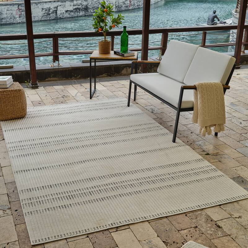 Tasi Stripe Weather Resistant Trendy Modern Outdoor Rug