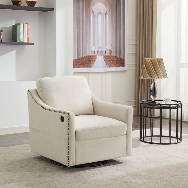 Swivel Armchair: Comfortable Seating with USB Port and Magazine Holders