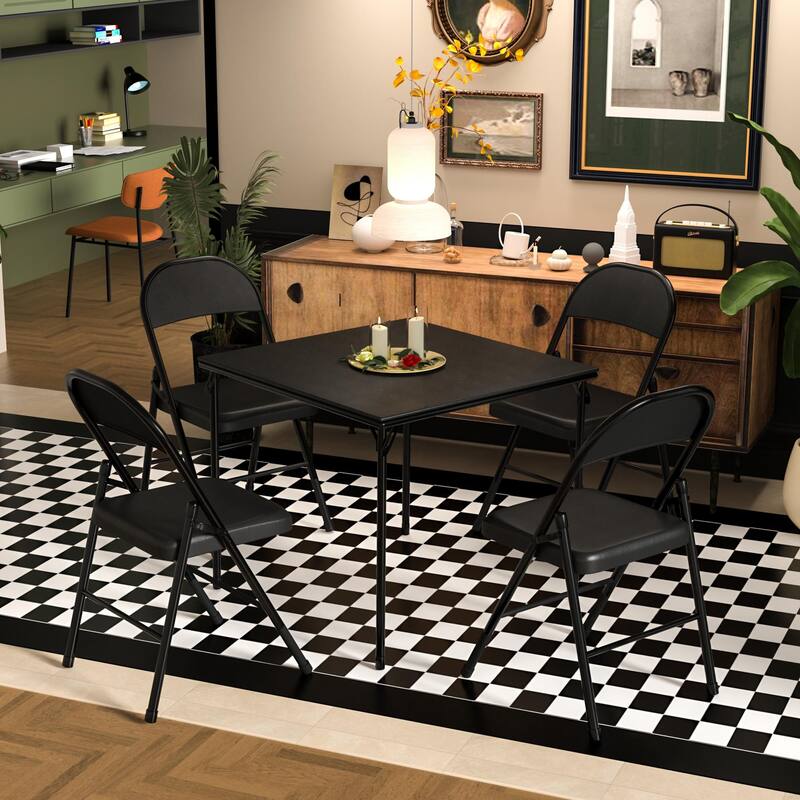 Taomika 5 Piece Black Folding Game Room Card Table and Upholstered Chair Set Table and Chair Set