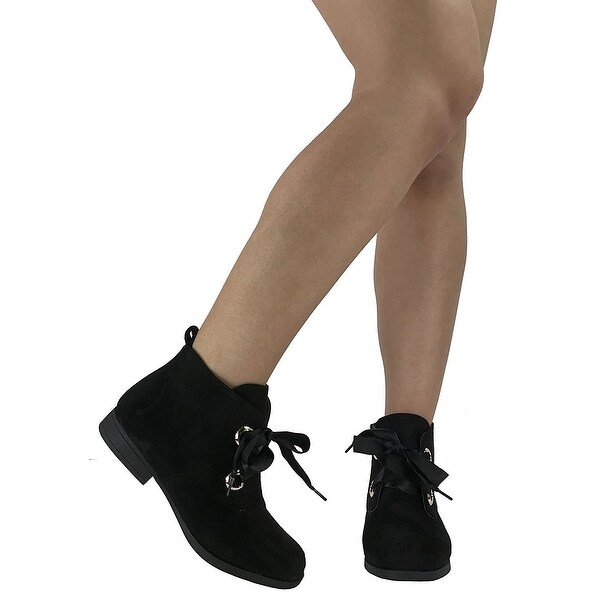women's suede lace up ankle boots flat