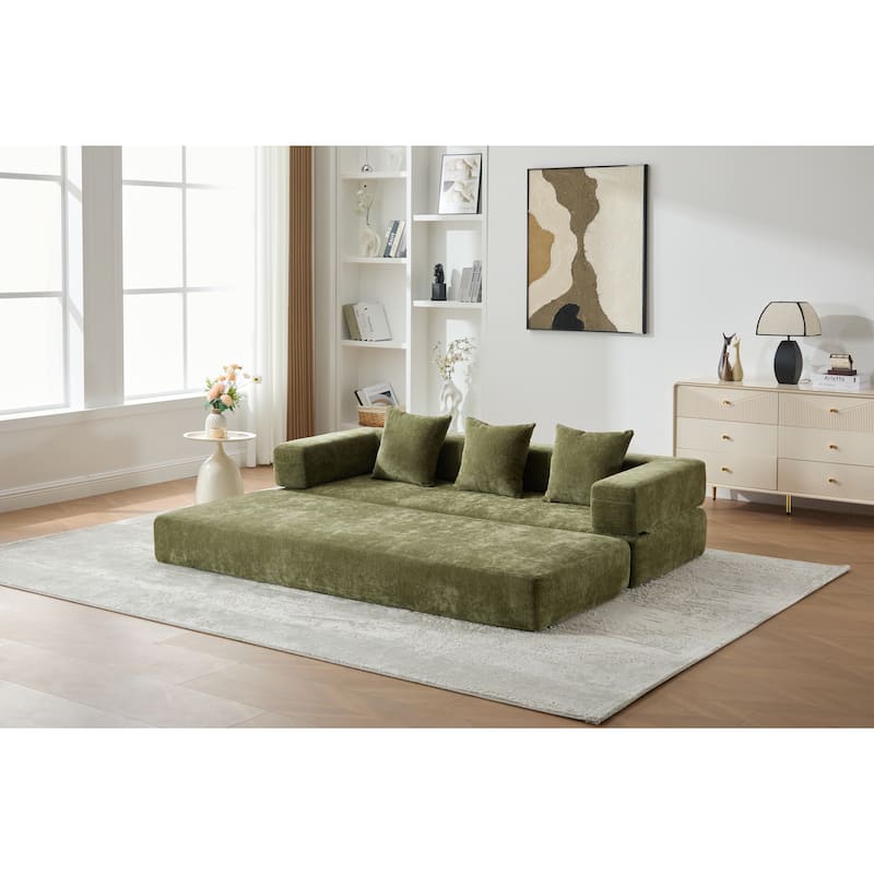 Queen Foldable Sofa Bed, 6-in-1 Convertible Sleeper Sofa with Mattress, Chaise Lounge Loveseat with Removable Cover