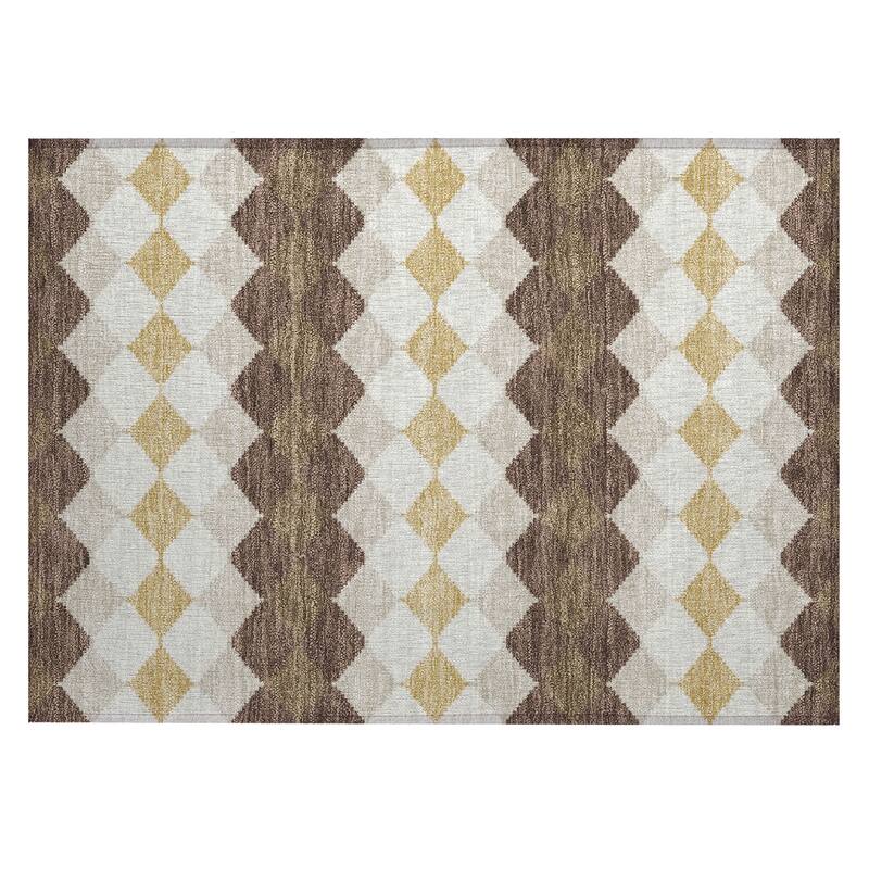 Machine Washable Indoor/ Outdoor Modern Mosaic Chantille Rug