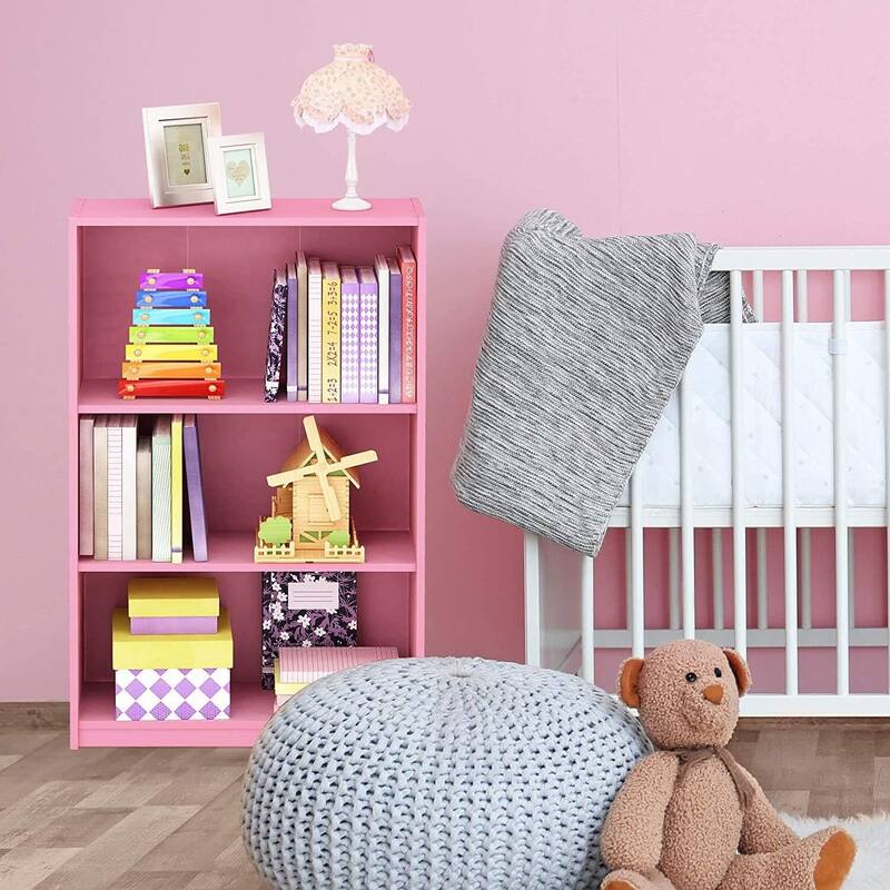 40.3 in. Tall Pink Wood 3-Shelf Bookcase