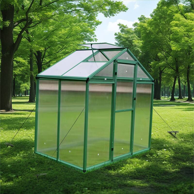 Greenhouse Shed Polycarbonate Plant Shed with UV Protection Garden Shed, Rust-resistant Powder-coated - Green