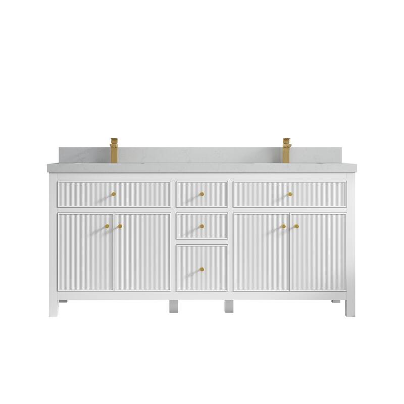 Willow Collections 72 in W x 22 in D Sonoma Free Standing Reeded Double Sink Bathroom Vanity with Countertop - 2" Carrara Quartz - White