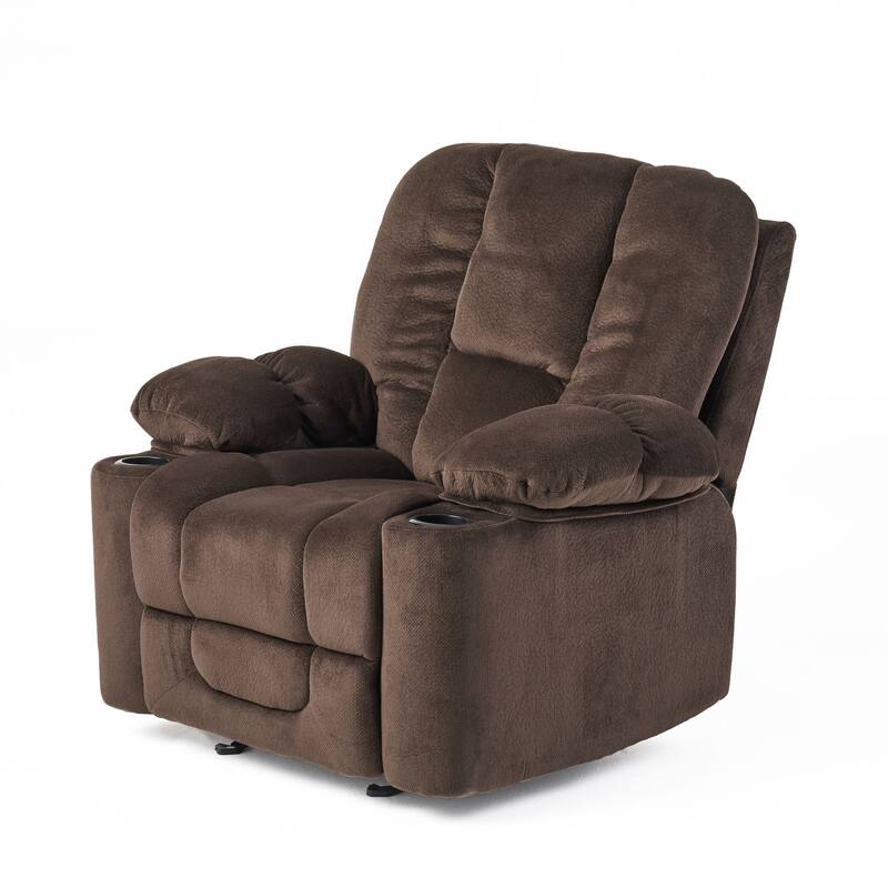 Stylish Manual Recliner with Soft Fabric Upholstery, Plush Padding, and Dual Cup Holders