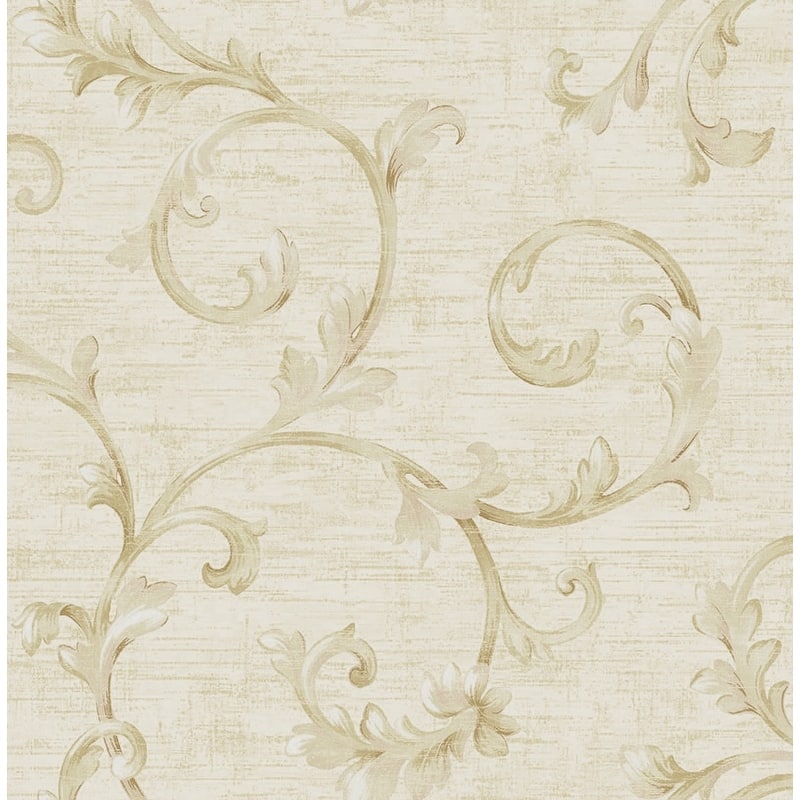 Seabrook Design Rhea Scrolls Unpasted Wallpaper - 20.5 in W x 33 ft. L - Metallic Tan & Blush