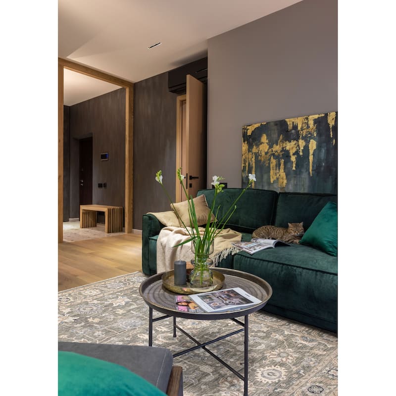 ECARPETGALLERY Hand-knotted Modern Oushak Dark Olive Green Wool Rug - 8'11 x 12'2