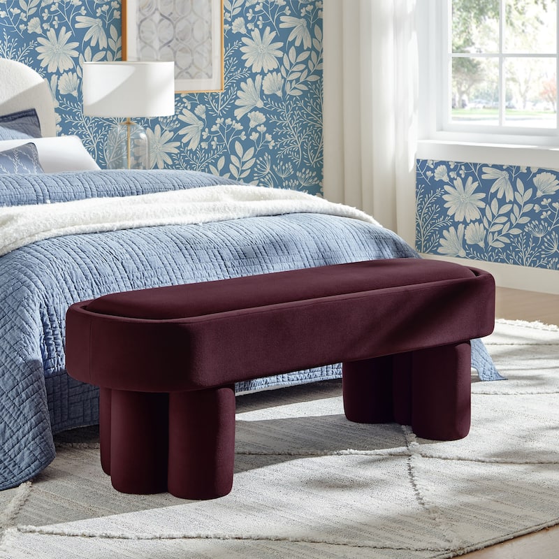 Mossi Oval Performance Velvet Accent Bench - Mulberry