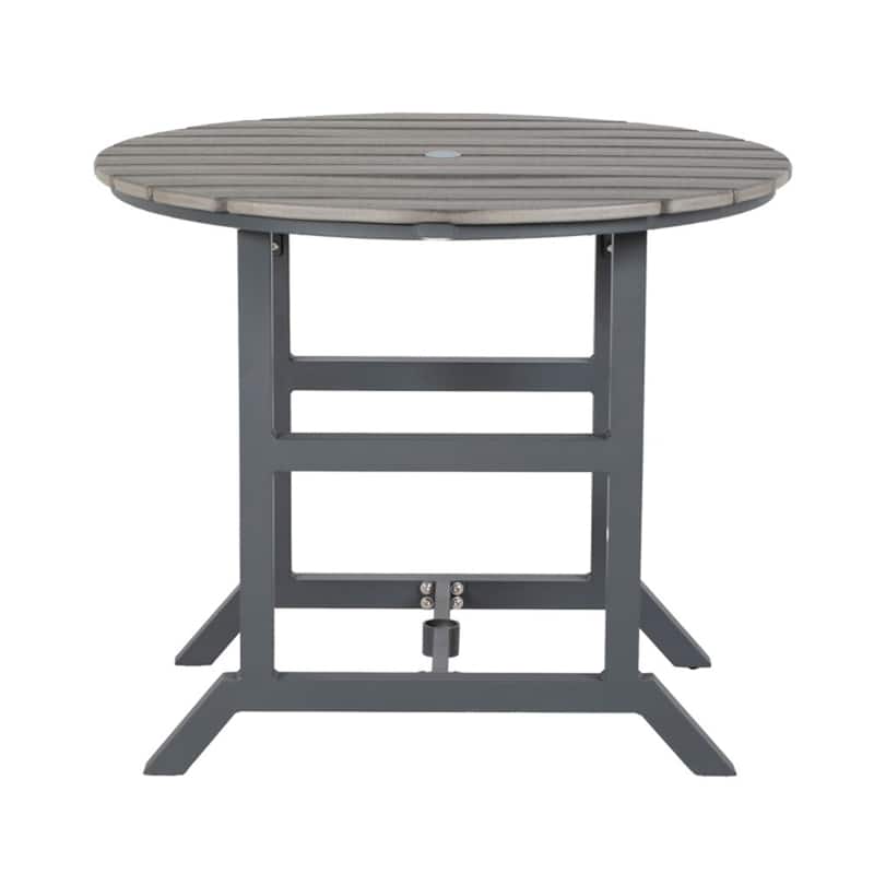 Dark Grey HDPE Aluminum 4 Seater Outdoor Coffee Table with Umbrella Hole - Dia. 35" x 29.1" H - Dark Grey