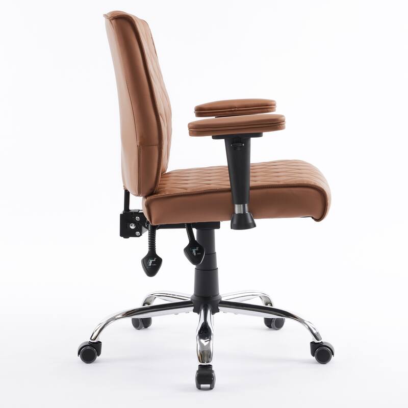 DELIA Diamond Stitched Office Chair, Cappuccino Desk Chair w/ Adjustable Armrest - N/A