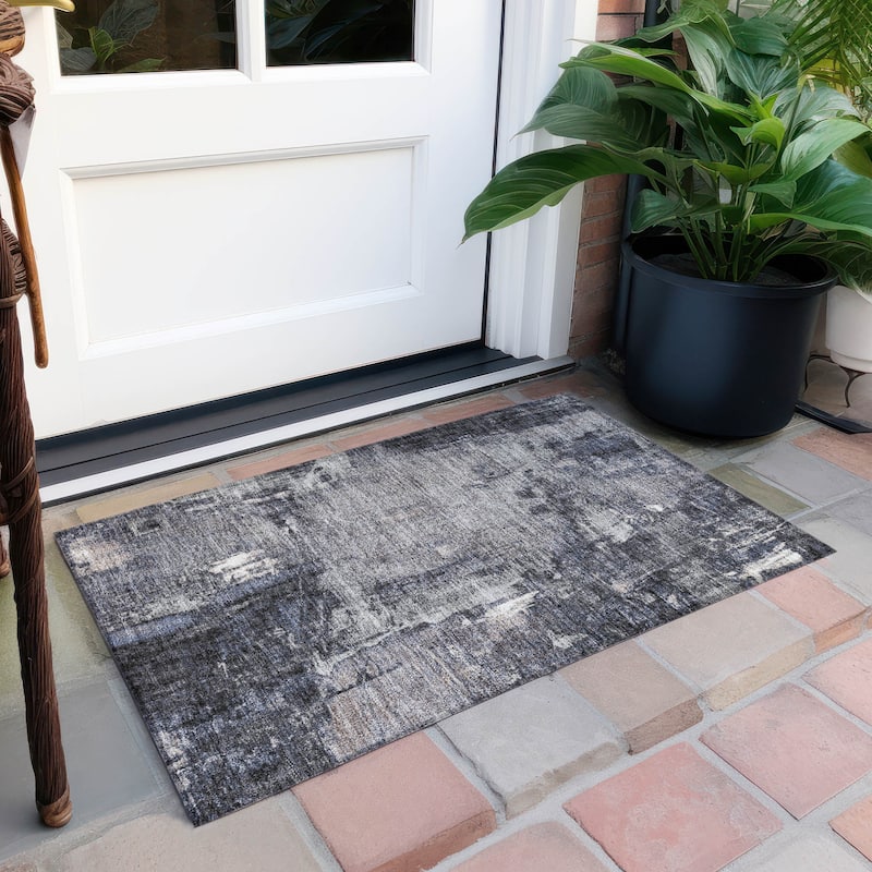 Machine Washable Indoor/ Outdoor Abstract Imprints Chantille Rug