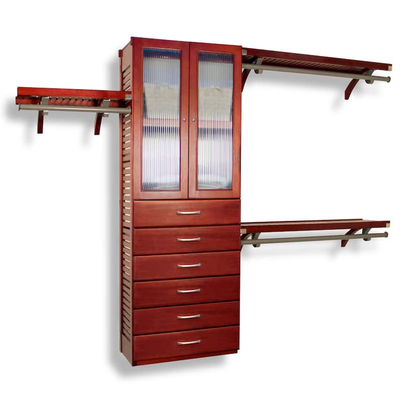 John Louis Home Solid Wood Reach-In Closet System with 6-Drawers and Doors Red Mahogany