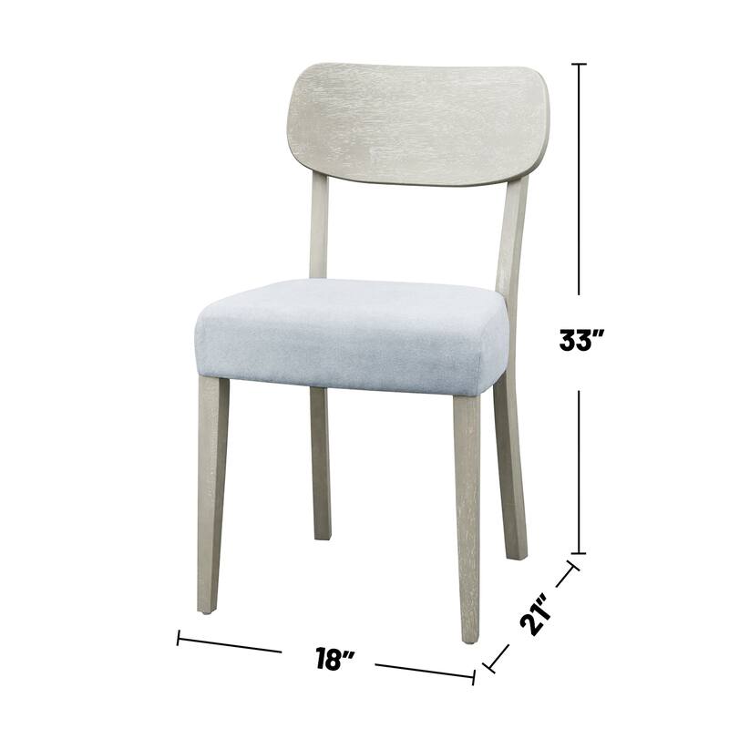 Set of 2 Upholstered Dining Chairs with Wooden Open Back in Natural Wood Grain