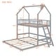 preview thumbnail 4 of 22, Twin Over Twin-Twin House Bunk Bed with Extending Trundle for 3 Kids/Adults, Convertible Solid Wood Triple Bunkbed w/Guardrail