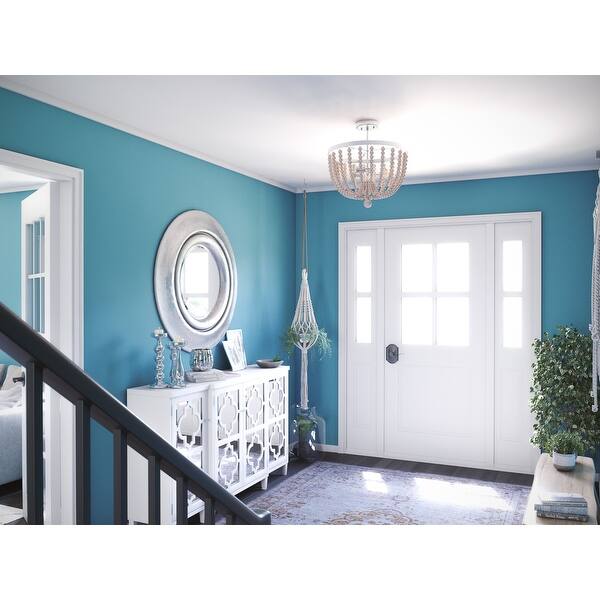 slide 1 of 7, Zander Distressed White Wood Bead 3-light Semi Flush Mount