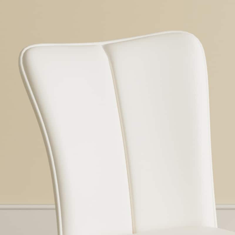 Minimalist White PU Leather Dining Chair Set of 2 w/ Curved Back & White Metal Chair Legs