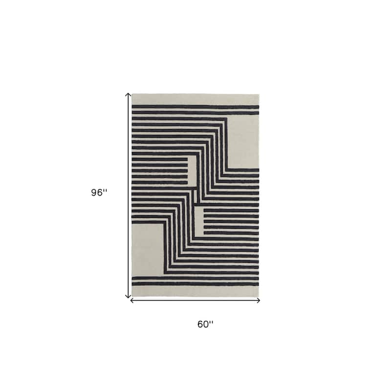 Vuyu Hand Tufted Geometric Abstract Stain Resistant Area Rug By HomeRoots - 5' X 8'