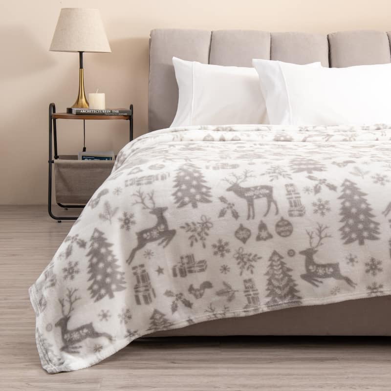 Luxurious Velvet Plush Fleece Holiday Printed Throw Blanket