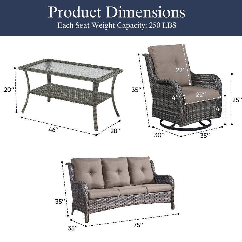 Outdoor Swivel Chairs with Sofa Coffee Table