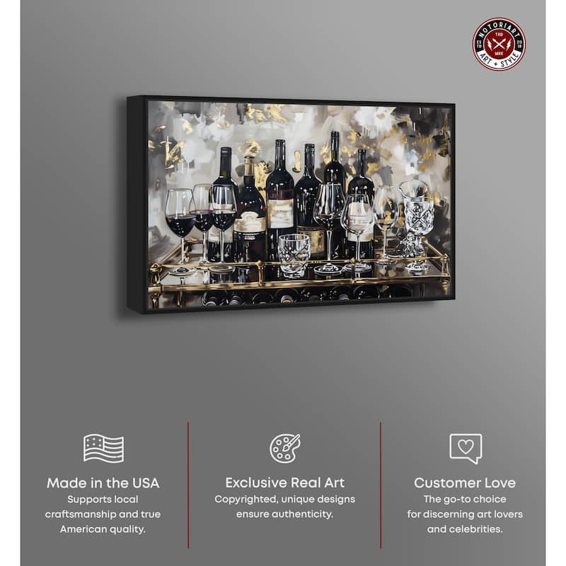 Notoriart Now Serving Champagne Framed Bar Cart Art For Men