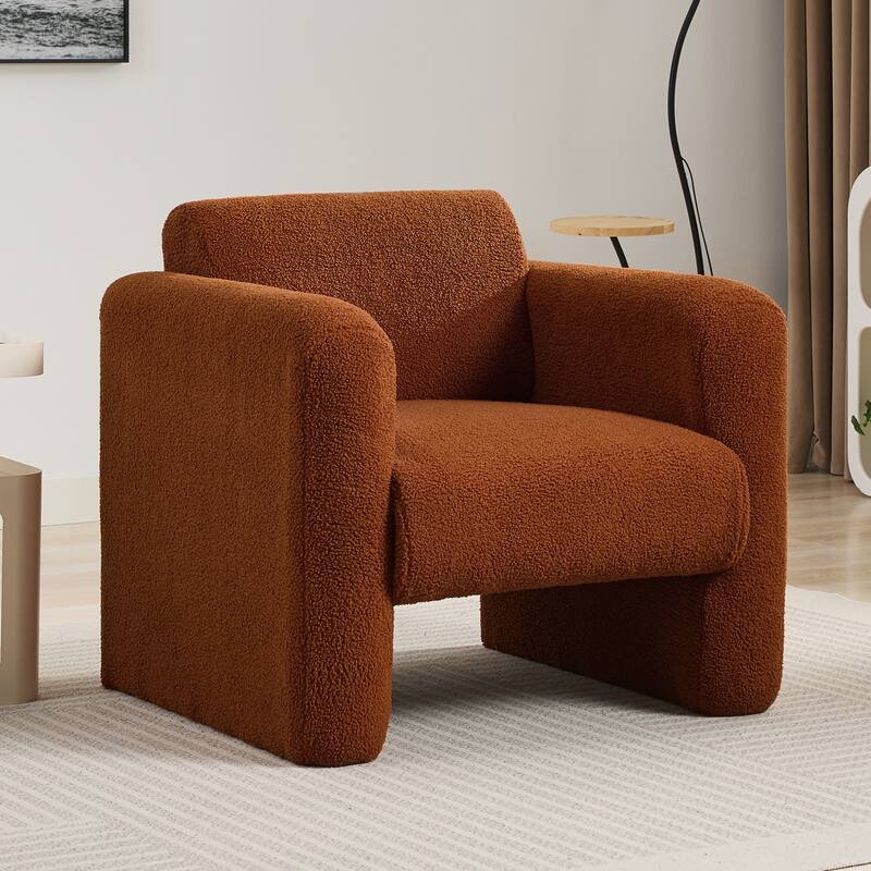 Modern Accent Chair Lambskin Sherpa Fabric Upholstered Comfy Reading Arm Chair Soft Padded Armchair with Back and Pillow