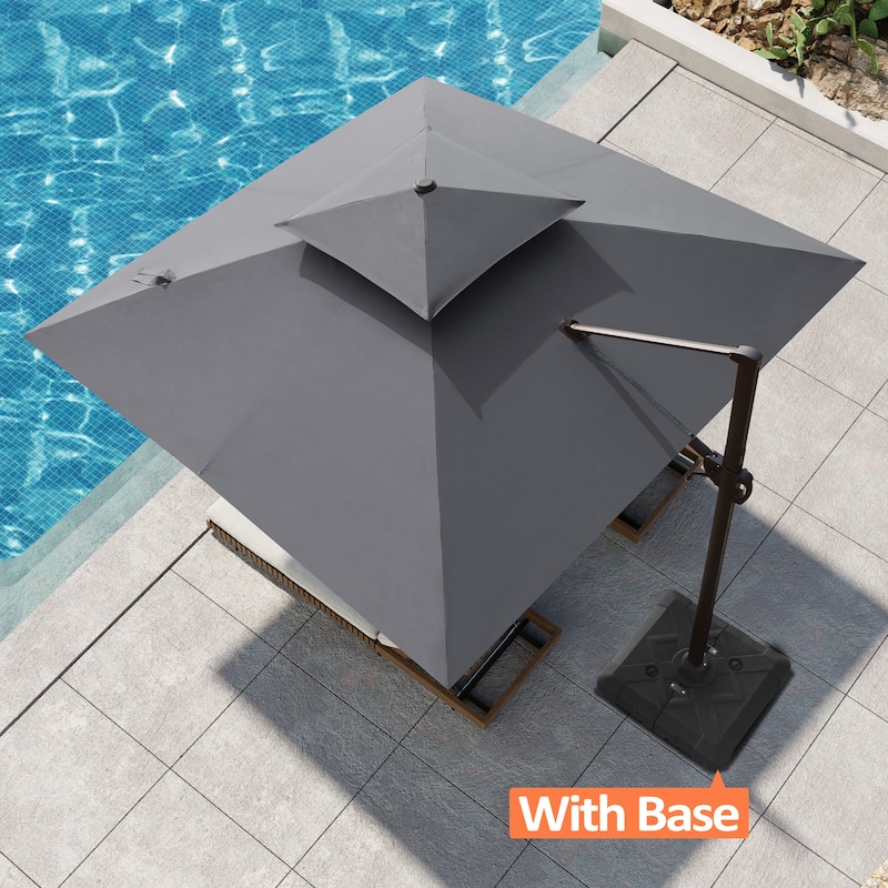 Pellebant Outdoor Patio Cantilever Offset Umbrella 11 ft Double Top with Base - Dark Grey