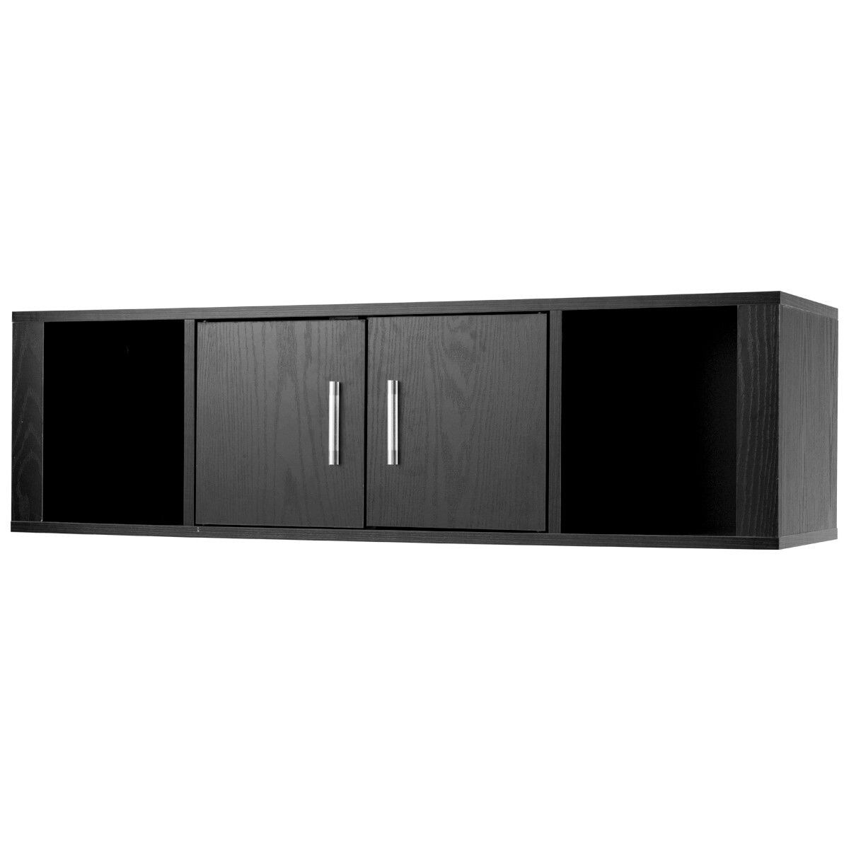 Shop Wall Mounted Floating 2 Door Desk Hutch Storage Shelves Black Overstock 28423821