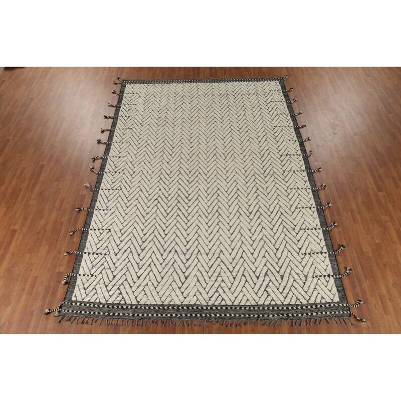 All-Over Chevron Moroccan Oriental Area Rug Hand-Knotted Wool Carpet - 8'10"x 12'10"