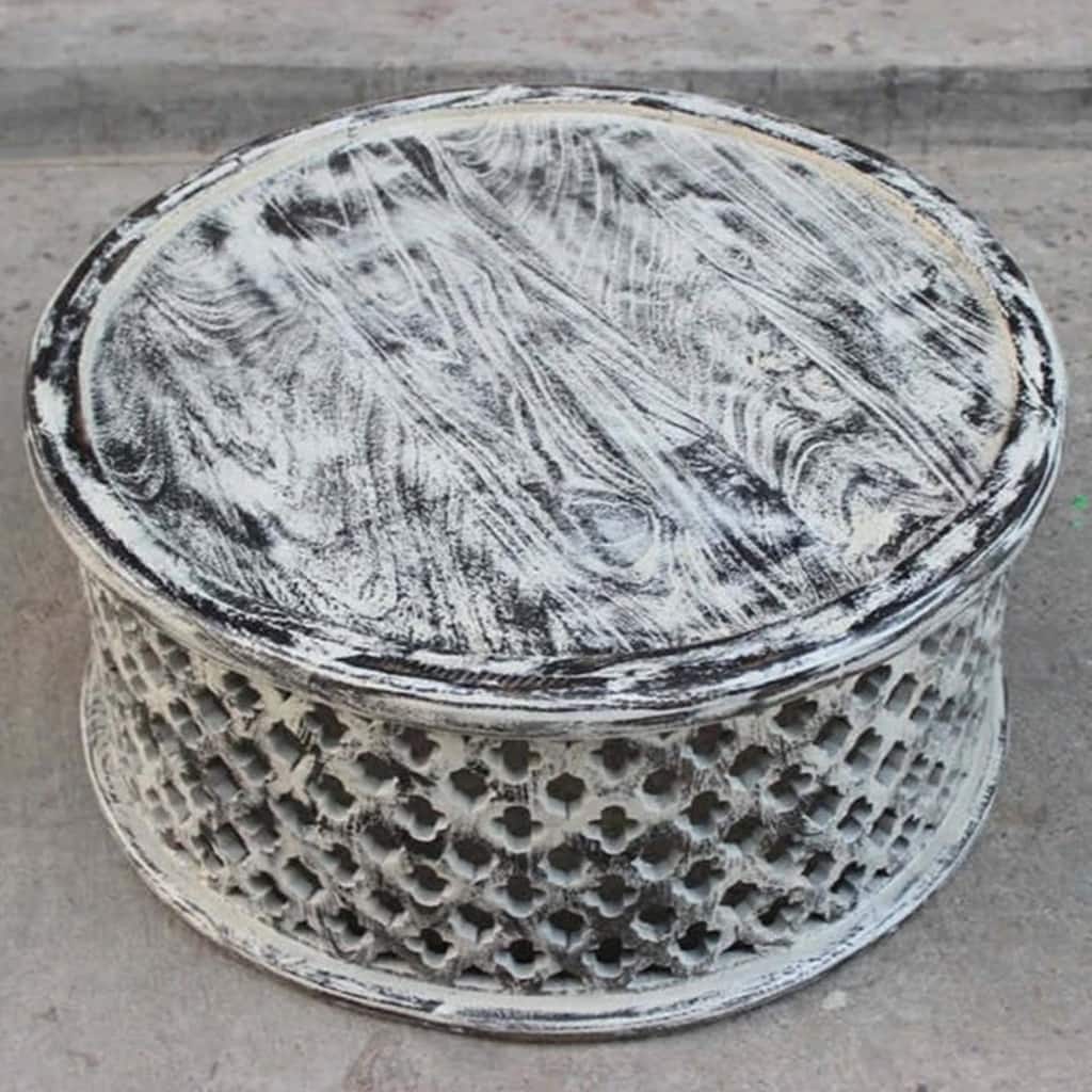Hand Carved Floral Round Coffee Table