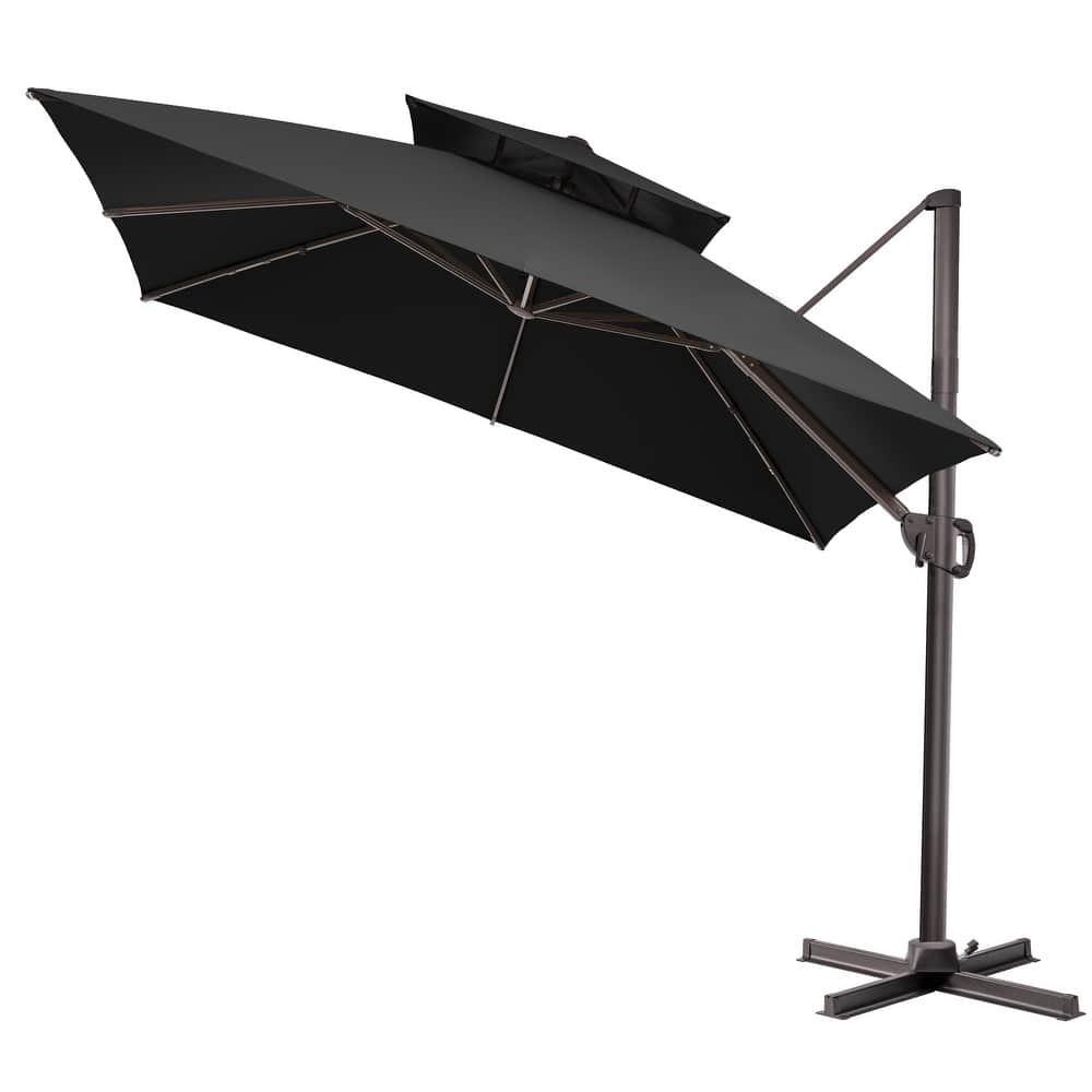 Crestlive Products 11FT Square 360 Degrees Rotation Patio Cantilever Offset Double Top Umbrella